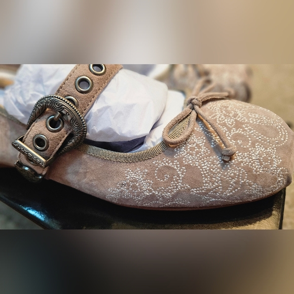 FREE PEOPLE Suede Leather Vintage-inspired Buckle Ballet Flats US 10 / EU 41 - Picture 13 of 16